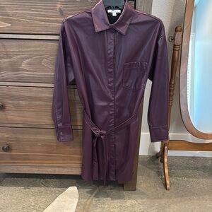 Purple Faux Leather Shirt Dress